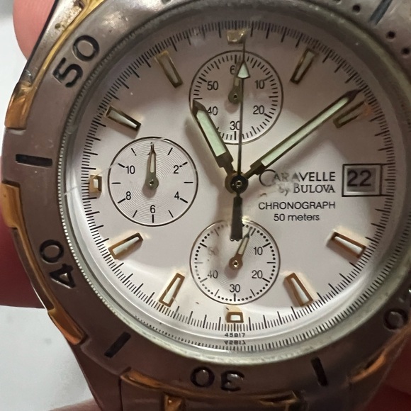 Bulova Chronograph White Dial Watch 2 Tone 45B17 - Picture 2 of 4
